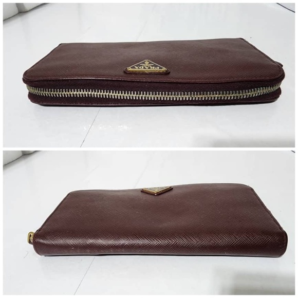 Authentic PRADA Saffiano Metal Zip Around Wallet Wine - Picture 4 of 14